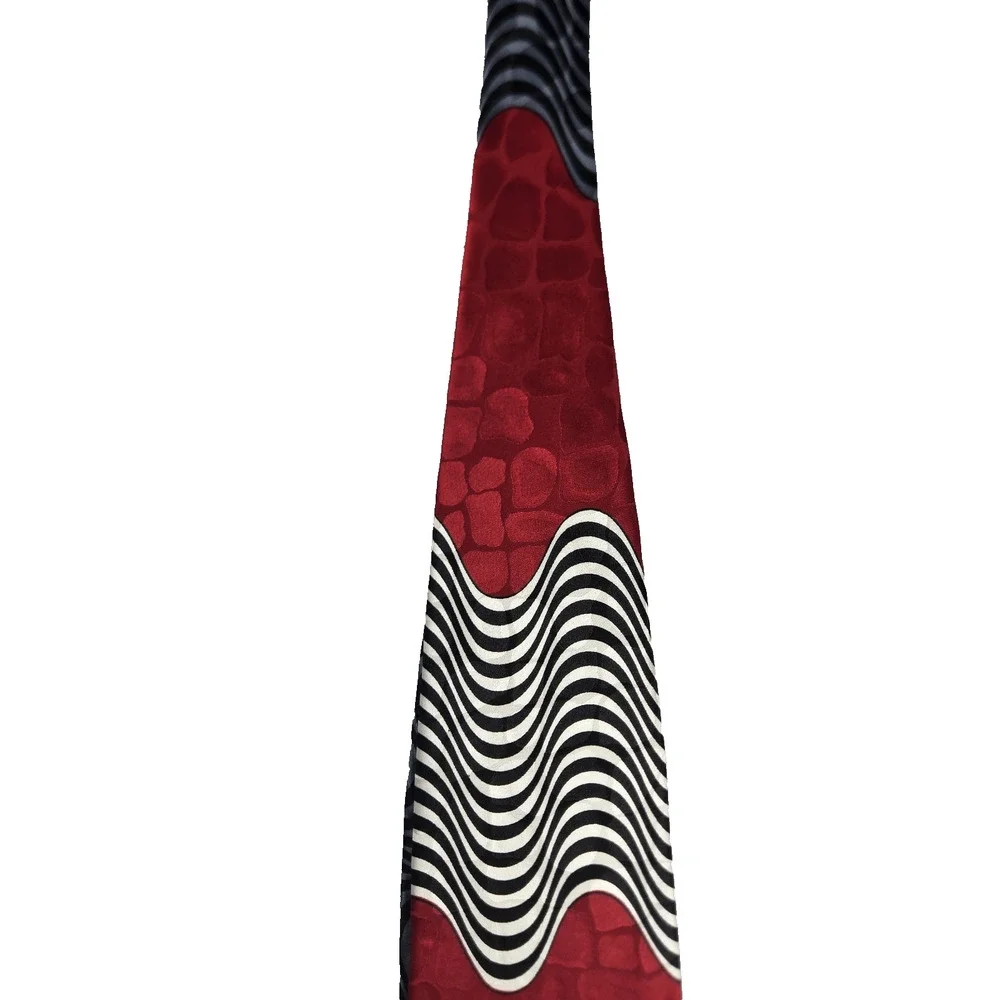Casa America Mens Silk Tie Pin Up Girl Art Blue Wavy Line Novelty Vintage NWT